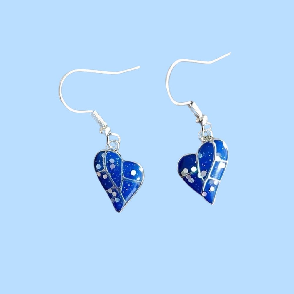 Blue Heart Hanging Earrings